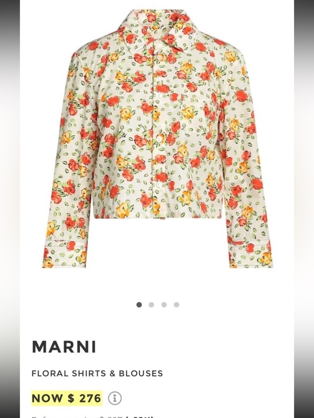 Marni Floral Print 100% Cotton Cropped Blouse top